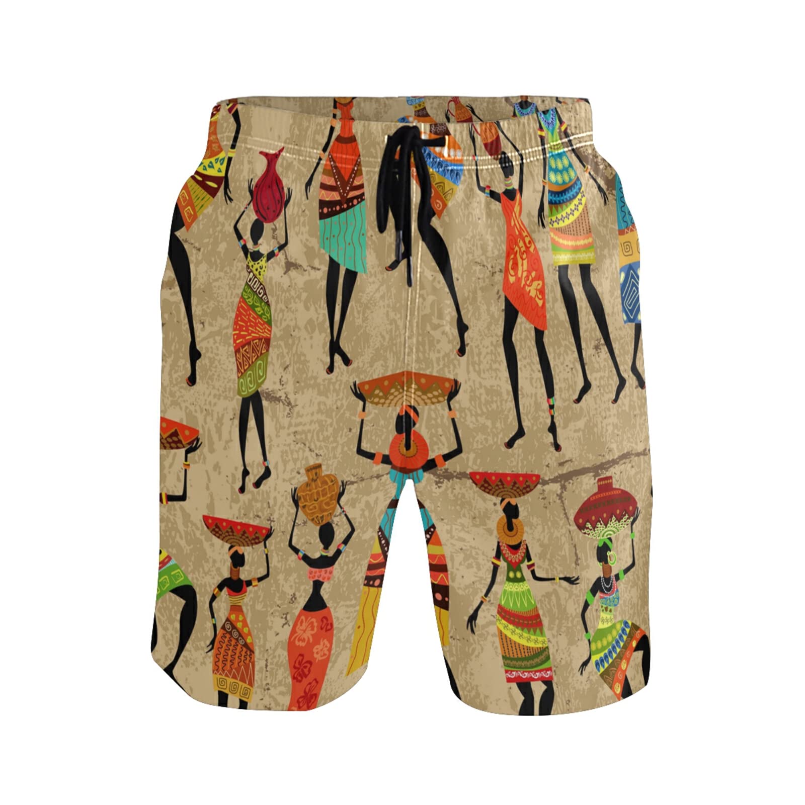 Linomo Men's Swim Shorts Ethnic African American Woman Swimming Trunks Beach Shorts Quick Dry Surfing Board Shorts for Men Multicoloured