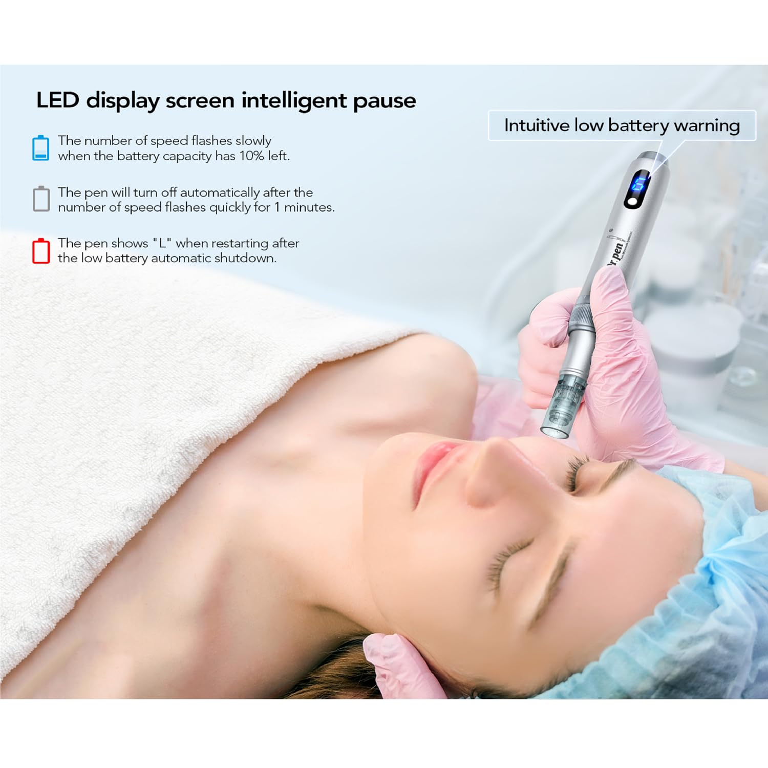 Dr. pen Ultima M7S Microneedling Pen - bezprzewodowy długopis do mikronakłuwania elektryczny Derma Pen do pielęgnacji twarzy, ciała i skóry, długopis do mikronakłuwania - z 27 wkładami(Srebrny)