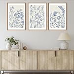 HPINUB Classique Chinoiserie Florale Cadre Toile Wall Art Set,Aquarelle Bleu et Blanc Fleurs botaniques Mur Décor,Navy Blue Minimalist Wildflower Art Print for Living Room,Chambre,Office-16 x24 x3