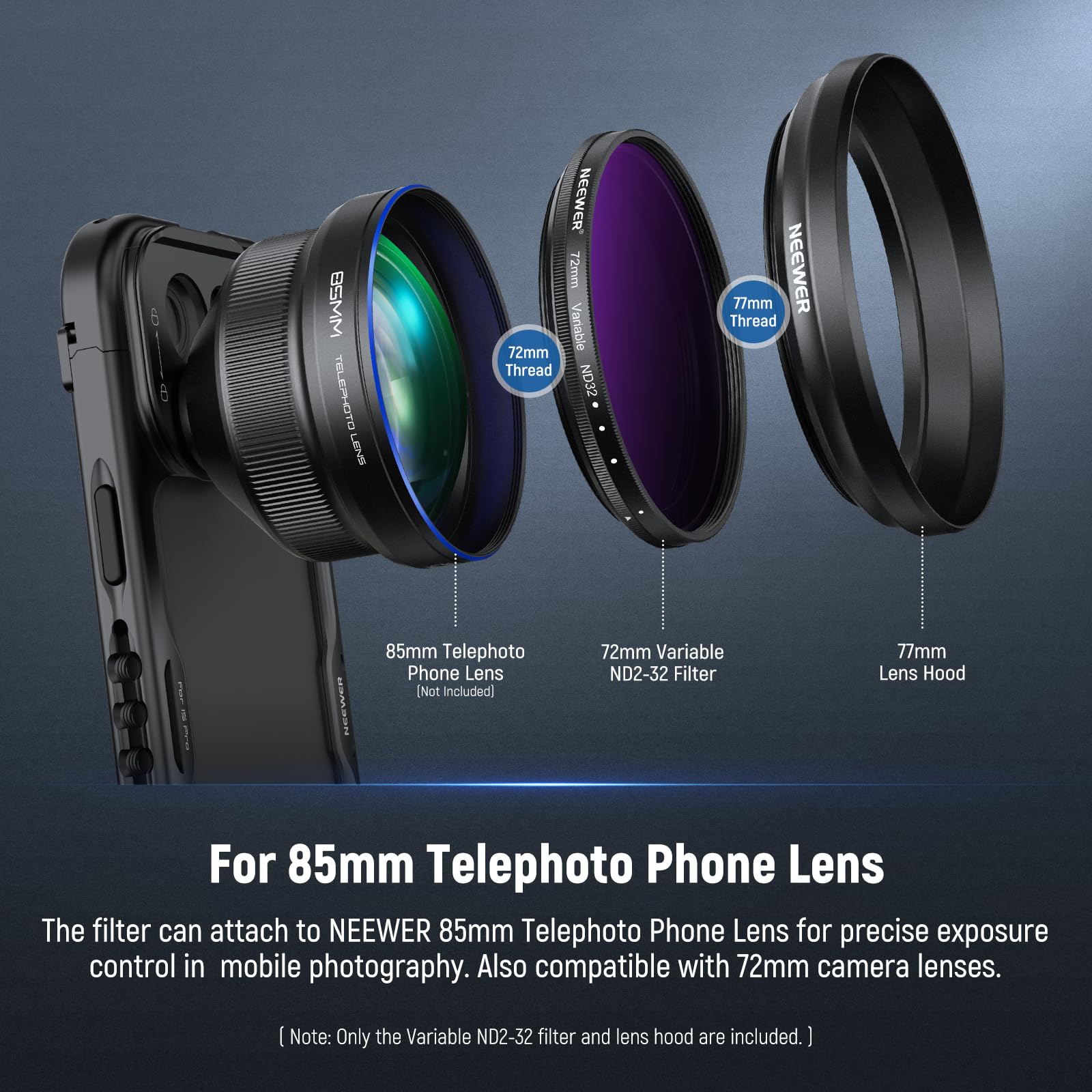 Filtro ND Variabile NEEWER 72mm 77mm Lens Hood 1-5 Stop Filter - Dettaglio