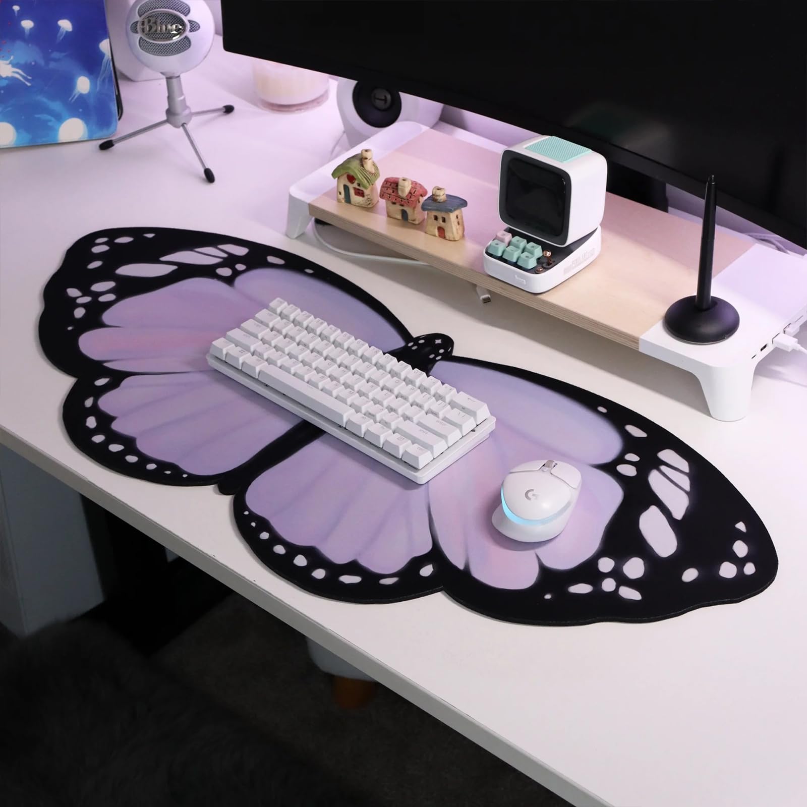 TELAIUS Butterfly Shape Mouse Pad, Large Non-Slip Keyboard Mat, Office Desk Pad for Office Home Study Purple