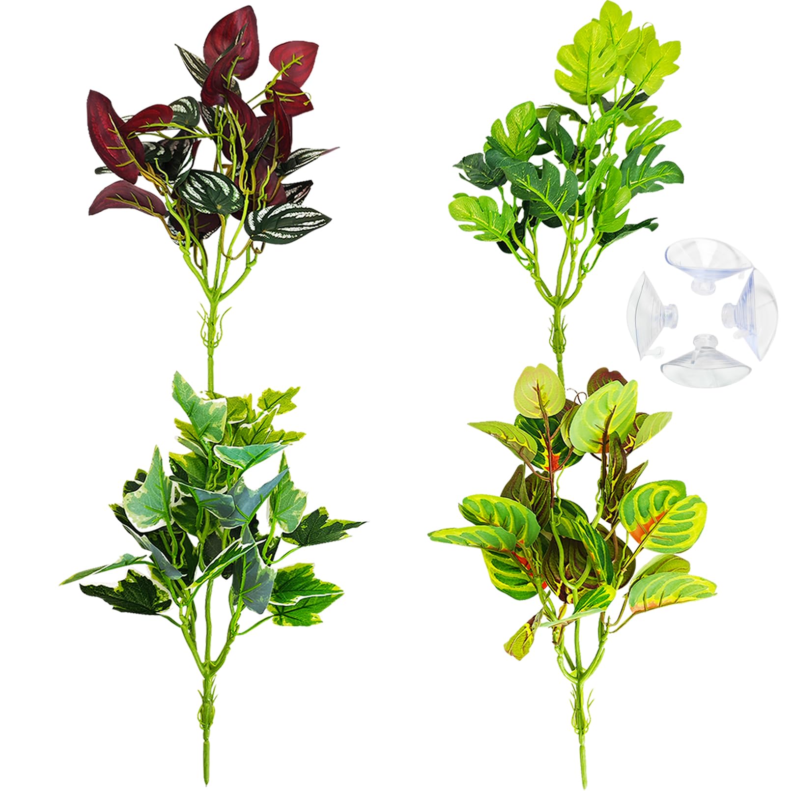 PINVNBY 4PCS Reptile Plants Silk Aquarium Plant Reptile Tank Decor