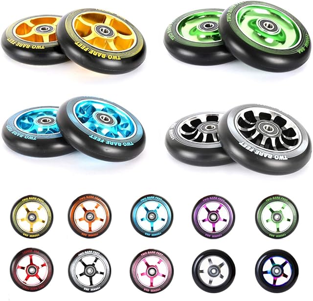 Two Bare Feet TBF Alloy Series 100mm Stunt Scooter Wheels + ABEC9 // Fit TBF Slamm Razor MGP Grit JD Bug