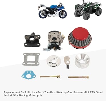 GOOFIT 15mm Carburetor Rebuild Kit with Air Filter for 2 Stroke 43cc 47cc 49cc Standup Gas Scooter Mini ATV Quad Pocket Bike Racing Motorcycle