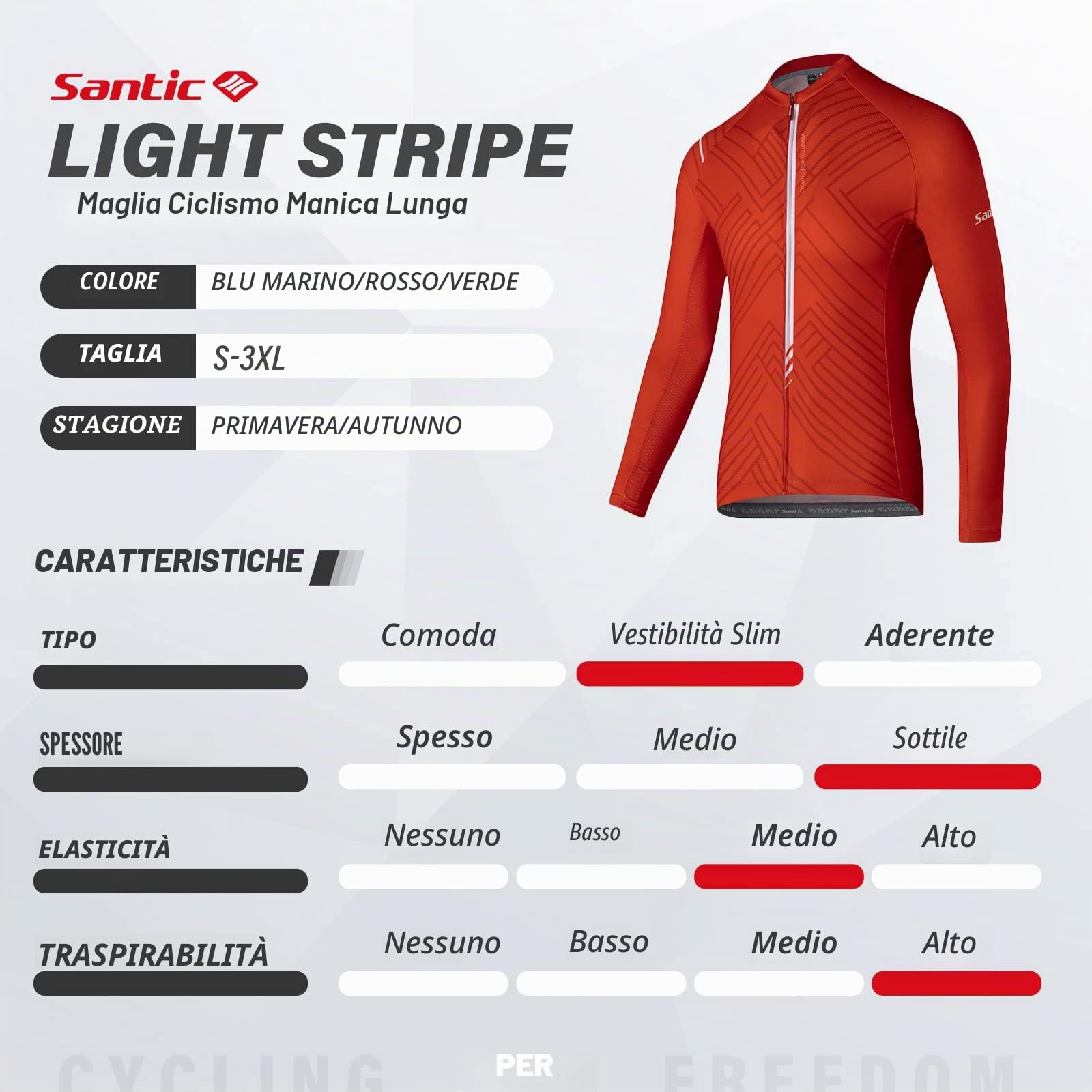 Santic Magliette Ciclismo Uomo Lunghe Maglia Ciclismo Maniche Abbigliamento Mountain Bike Maglia