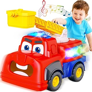 Interactive Talking Fire Truck Toy for Toddlers 1-3, Musical Toy with Realistic Sirens &