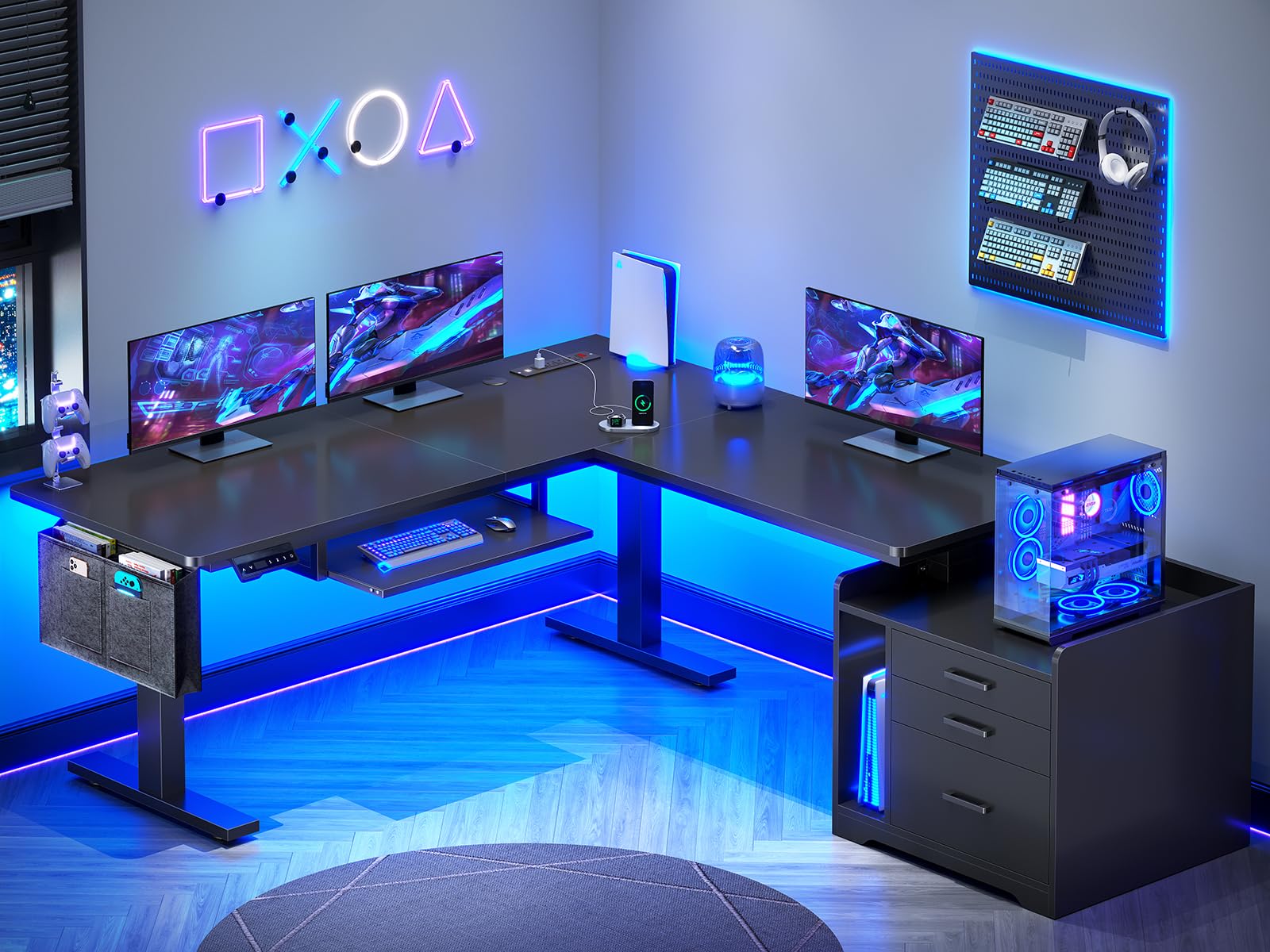 SEDETA L-Shaped Electric Standing Desk 63x53 with File Cabinet