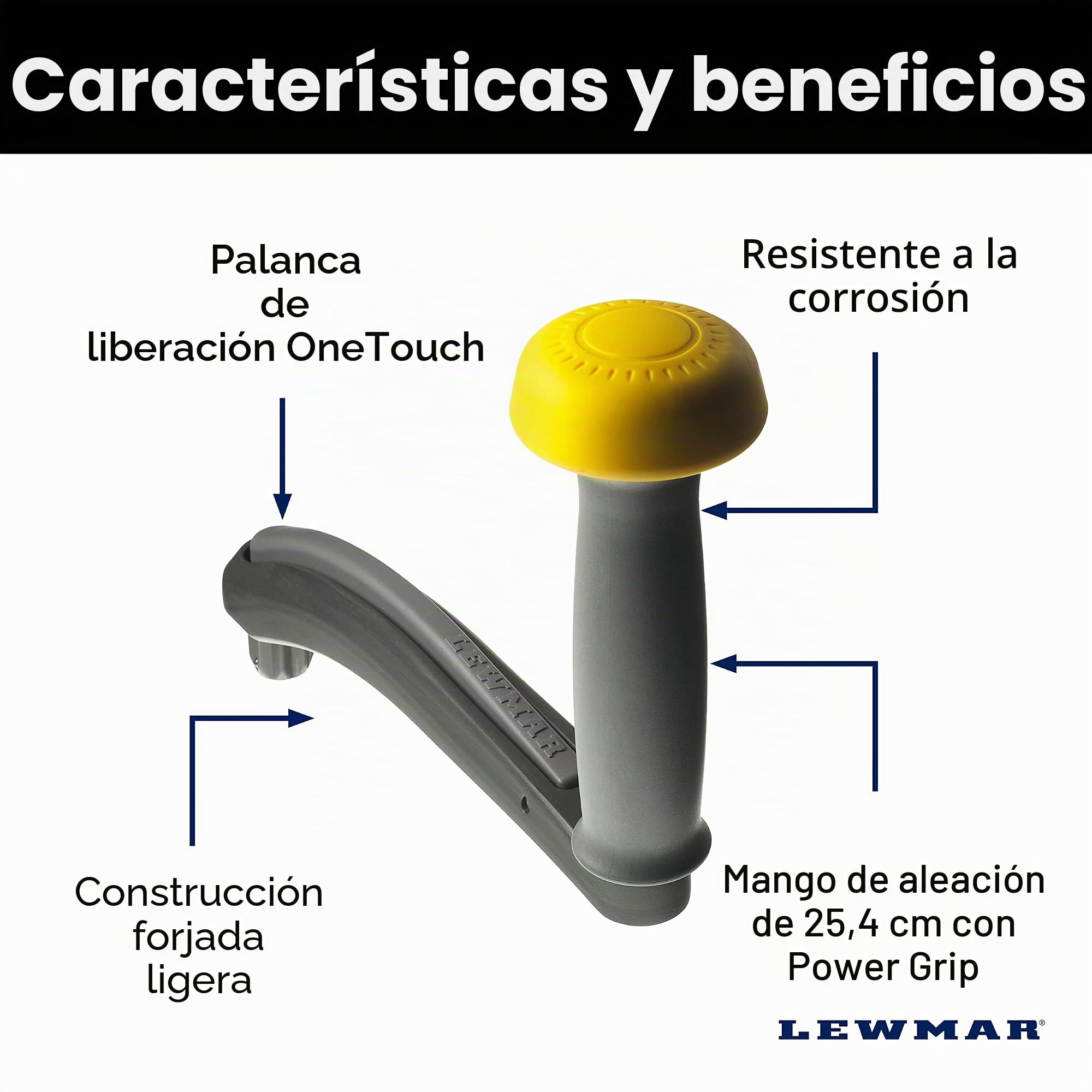 Lewmar One Touch Power Grip Winch Handle, Grey