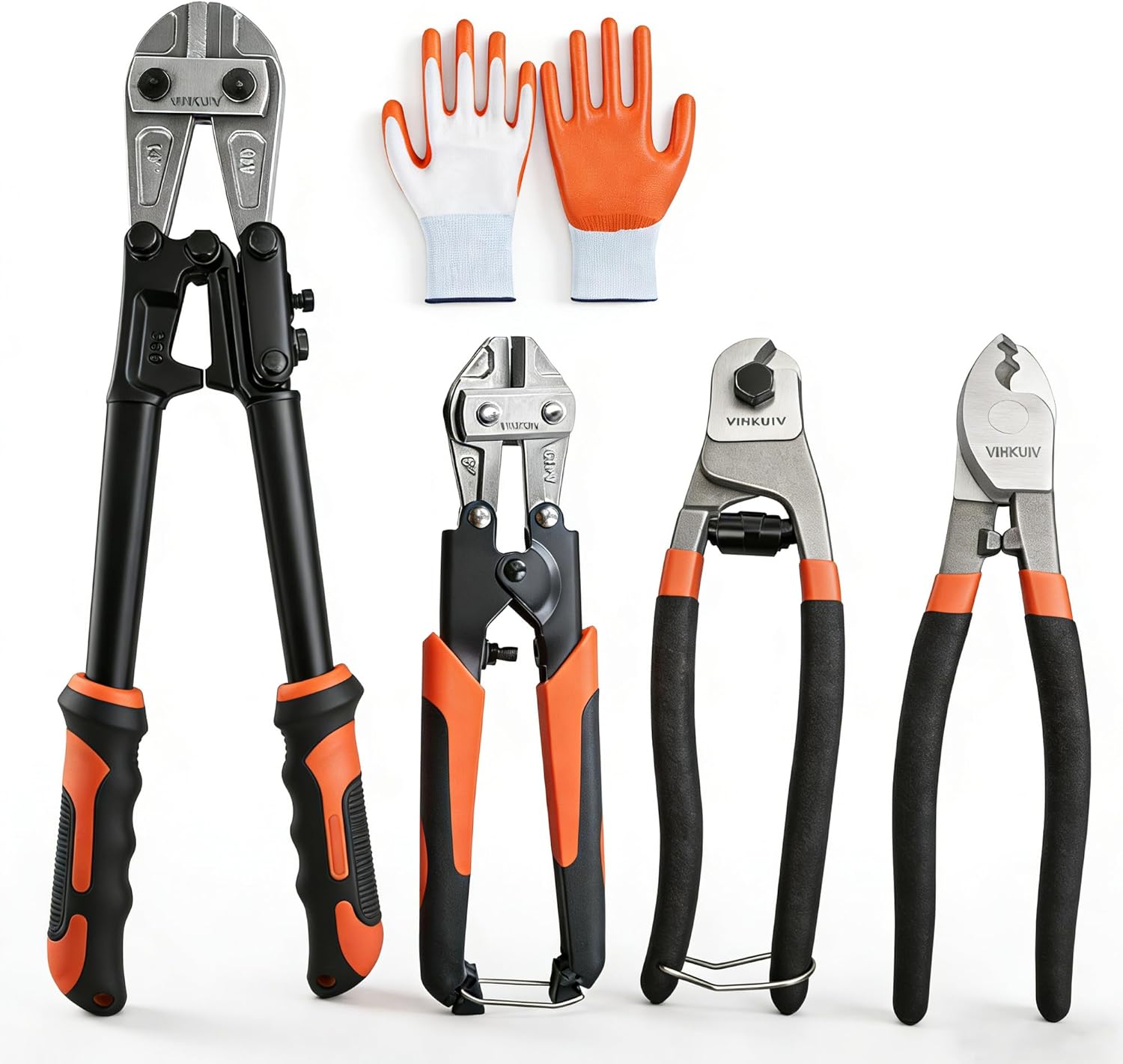 bolt cutters,4 pieces heavy duty bolt cutters pliers set, 14" & 8" Bolt Cutter, 8" Wire Cable Cutter, 8" Wire Rope Cutter, Cr-V Blade for Cutting Locks, Steel Wire, Chains, with golves