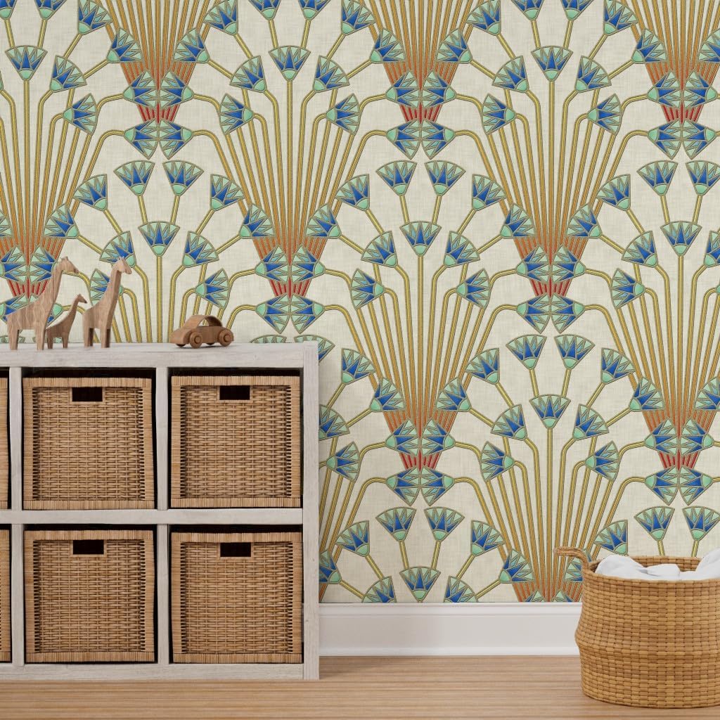 Removable Wallpaper 3ft x 2ft - Flowers Light Art Deco Flower Egyptian Vintage Custom Pre-Pasted Wallpaper by Spoonflower