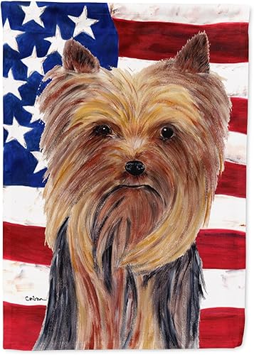 Miniatura 224 de Caroline's Treasures SS4017GF Bandera de Estados Unidos con Bulldog Inglés para jardín, bandera decorativa para patio exterior, patio, parterres,