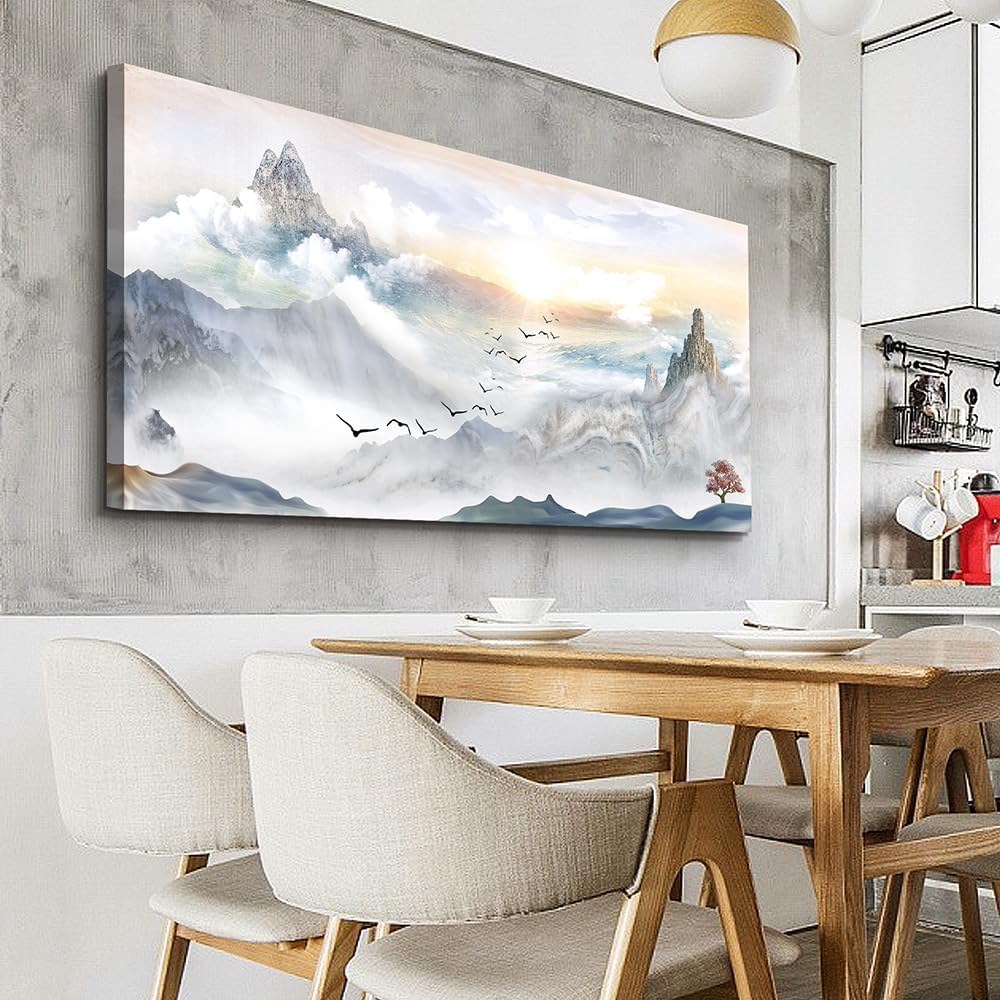 Wapluam Blue Beach Sun Ocean Landscape Wall Paintings Canvas Prints Wall Art For Living Room Large Size Wall Decor For Office Modern Bedroom Wood Framed Wall Decor Pictures Artwork Home Decorations