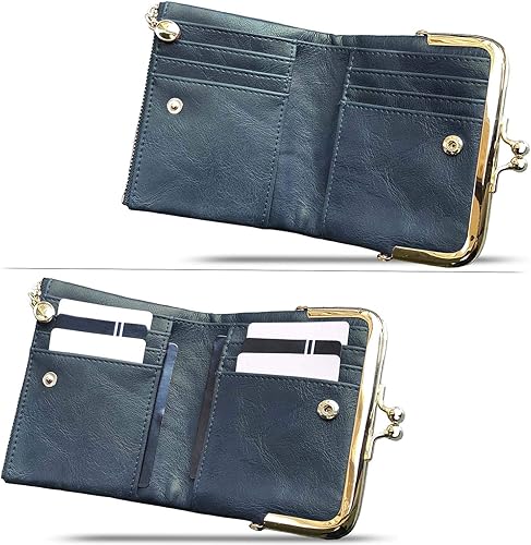 Miniatura 2 de PofeeXIO Billetera para Mujer RFID Pequeña Compacta Bifold de Cuero Vintage, Monedero para Damas con Cremallera y Cierre de Beso