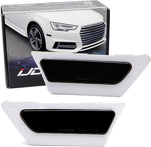 iJDMTOY Marcadores laterales de parachoques delantero con lente reflectante ahumada negra europea, compatibles con Audi 2017-2018 A4 S4 Sedan (B9