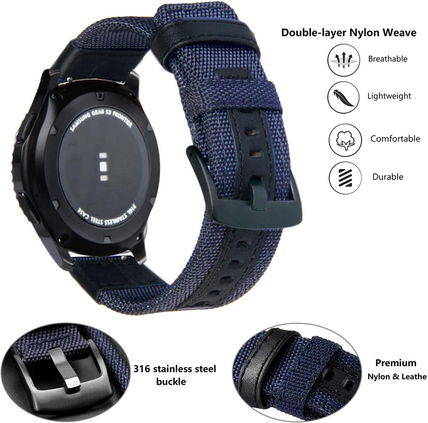 Nylon Quick Release Watch Bands,Replacement Canvas Fabric Sport Strap,20/22/24mm Military Style Wristband for Men Women Watch Bracelet,Stainless Steel Black Buckle - Image 3