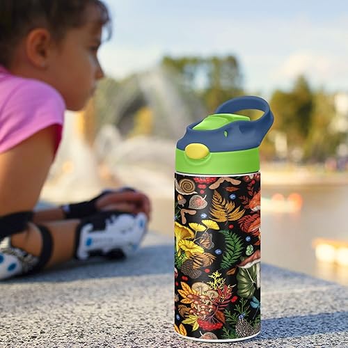 Miniatura 6 de Fall Thanksgiving Watercolor Mushrooms Kids Water Bottle with Straw Insulated Stainless Steel Kids Water Bottle Thermos for School Girls Boys