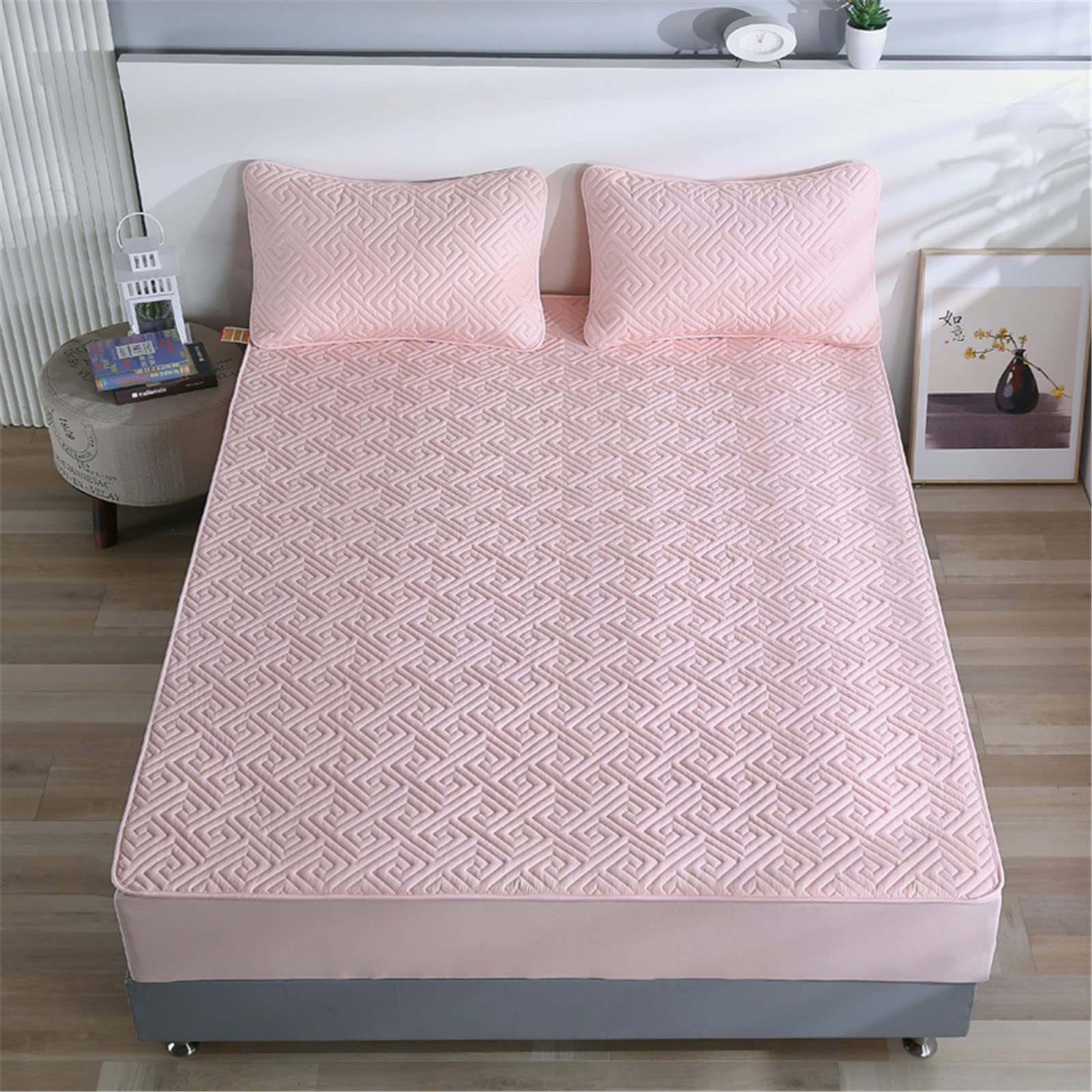 Protector Colchon, Home Protector de Colchón Acolchado, Cubrecolchón, De Fibra, Transpirable, Confortable, Cubre Colchón (Rosado,EstáNdar 150x200cm)
