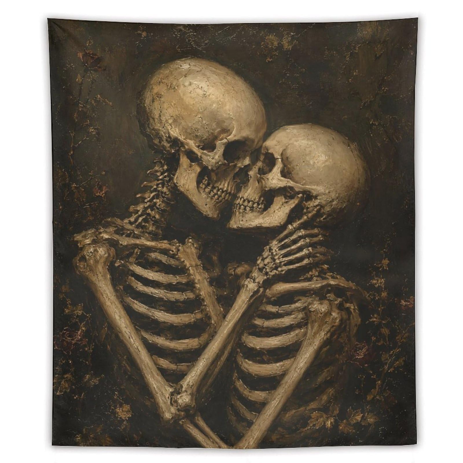 H3B8U2Y5 Skeleton Couple Embrace Portrait Wall Tapestry, Gothic Oil