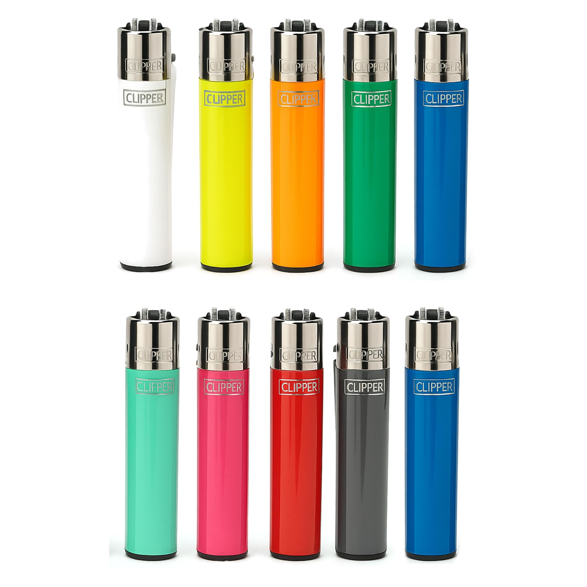 Clipper Lighters 10 Pack Assorted Colours Refillable Flint Pocket Lighters Multipack for Candles, BBQ, Kitchen, Camping & Everyday Use