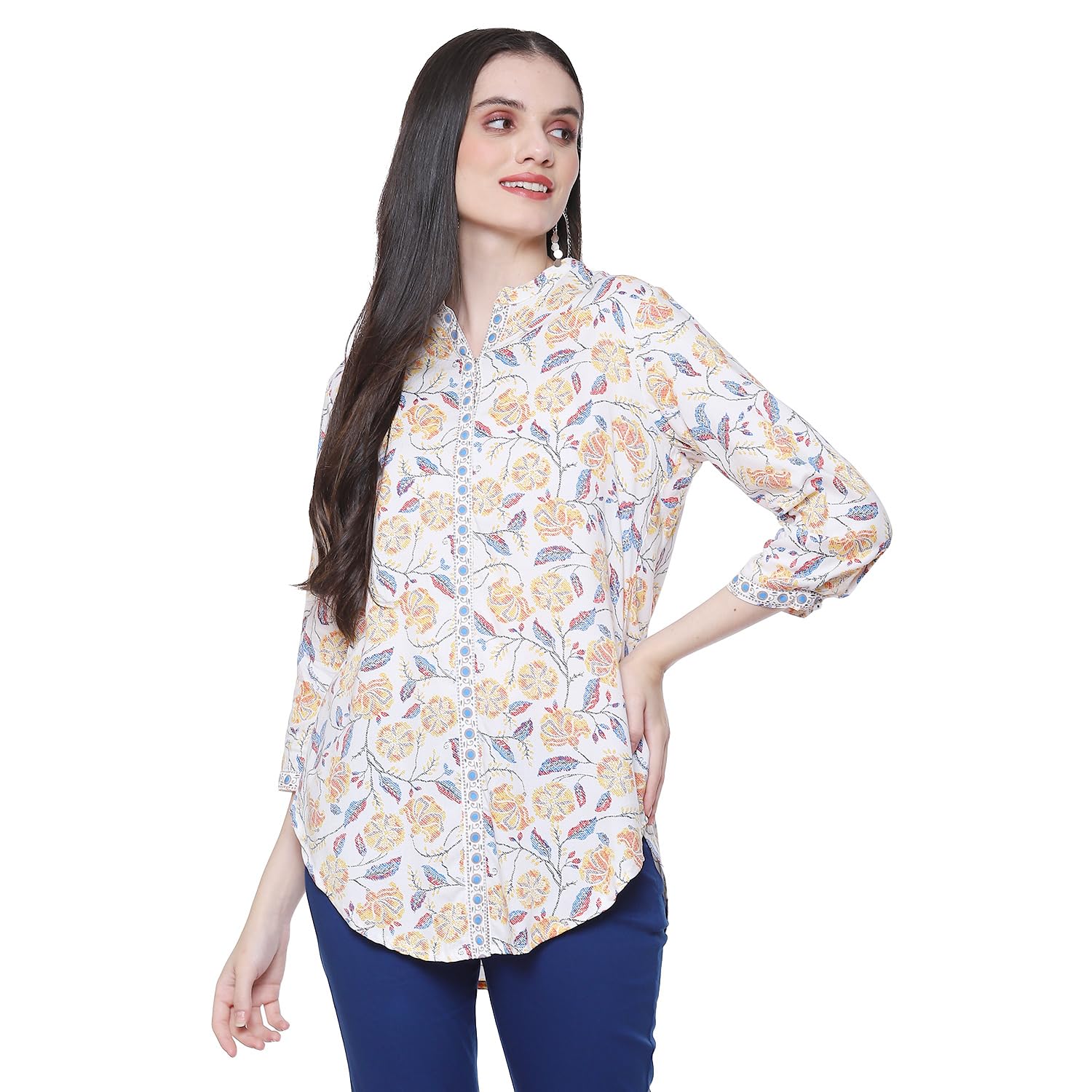Rangriti White Liva Indie Top for Women in white