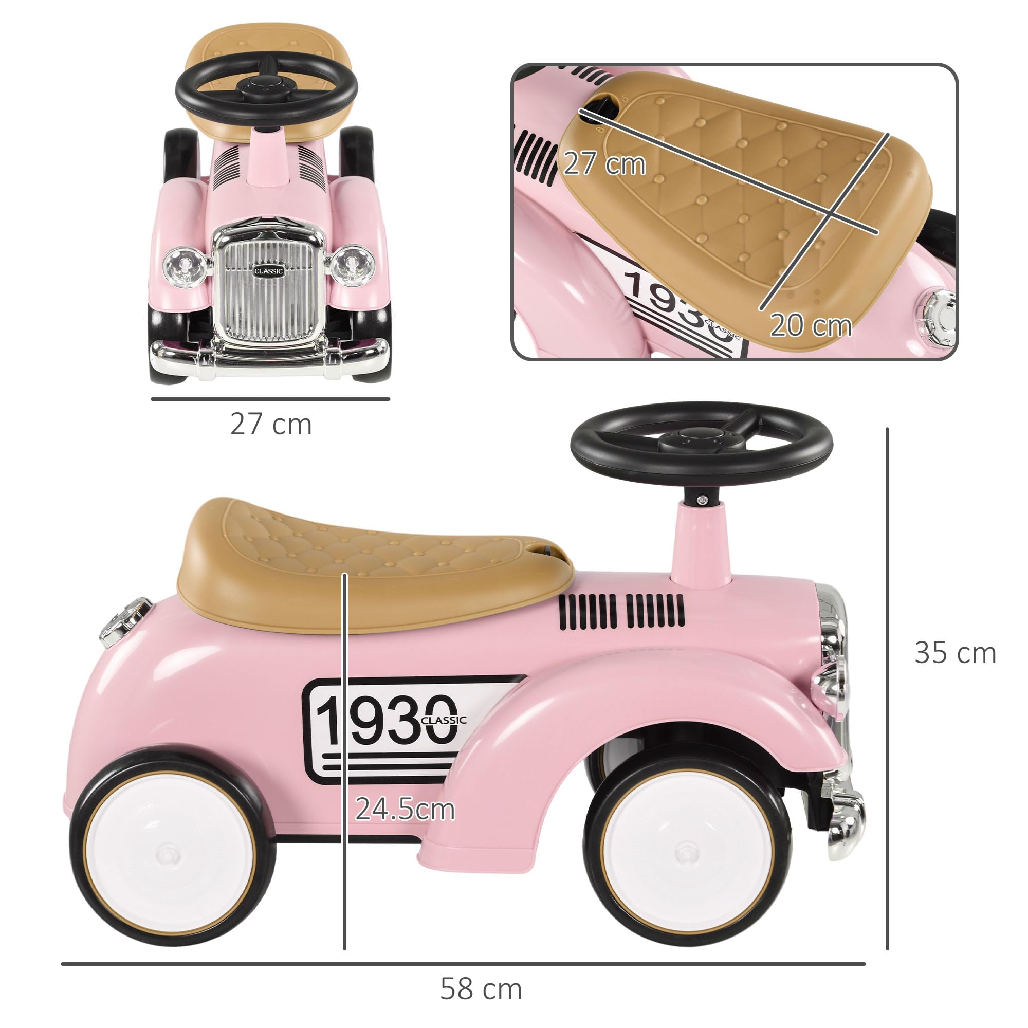 AIYAPLAY Kids Ride On Sliding Car, Foot to Floor Slider with Steering Wheel and Horn, Under-Seat Compartment - Image 6