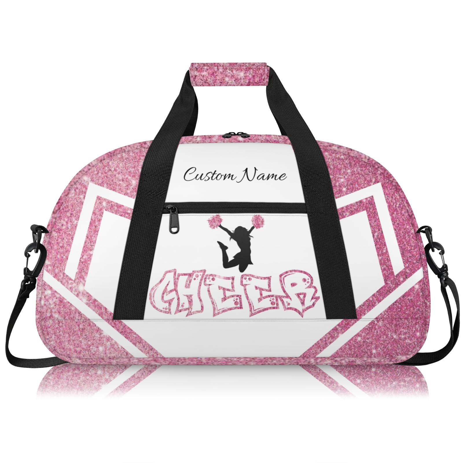 Personalised Cheerleading Duffel Bag for Girls | Custom Name Waterproof Sports Bag for Cheer, Gym & Travel | Cheerleader Team Gifts Bag with Adjustable Shouler Strap, Cheer Pink Glitter