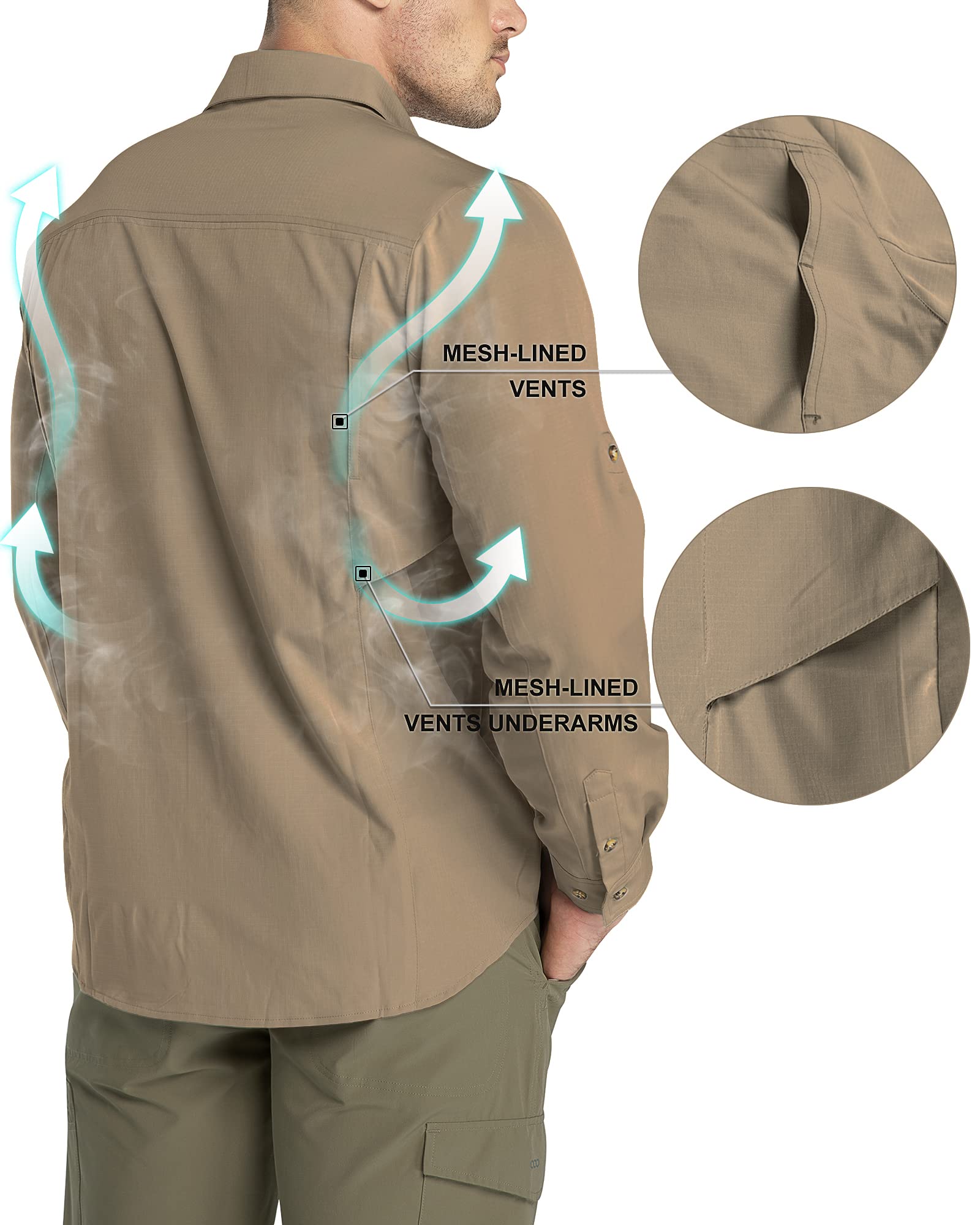 33,000ft | Camisa de pesca de manga larga para hombre, con botones, protección UV UPF50+, transpirable, mangas enrollables