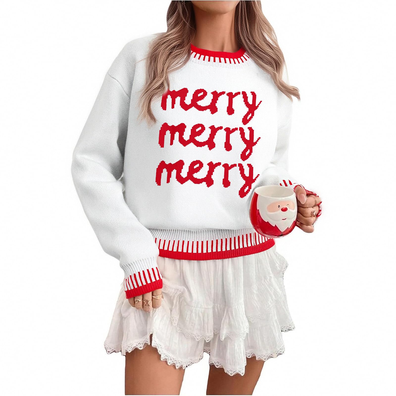 Merry Christmas Sweaters for Women Ugly Christmas Sweater Xmas Holiday Sweatshirt Knitted Pullover Tops-image-12