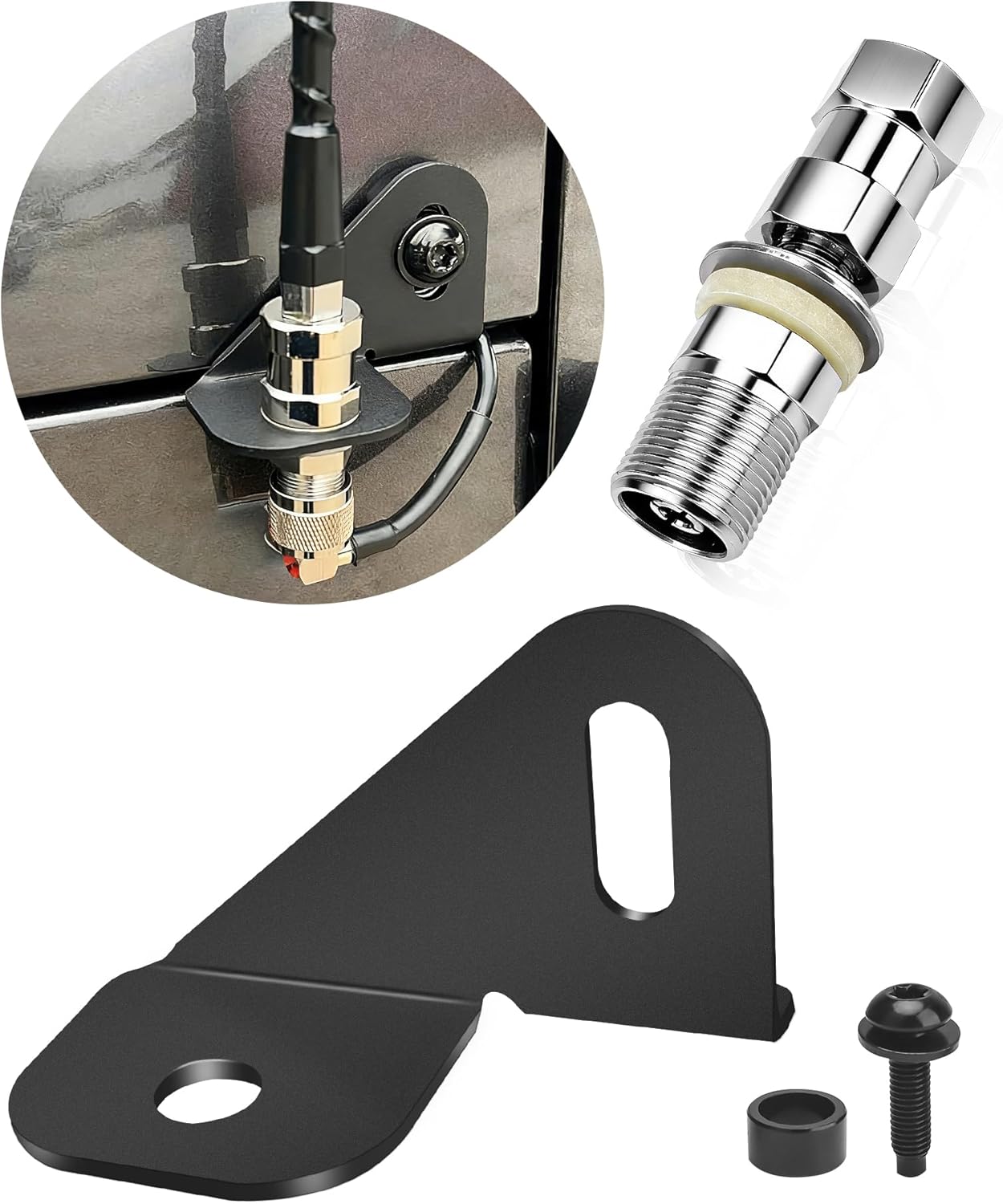 JL CB Radio Antenna Mount Bracket,Driver Side CB Antenna Mount with Standard 3/8 X 24 Threaded The Hood Side Holder Compatible with Jeep Wrangler JL JLU & Jeep Gladiator JT 2018-2023