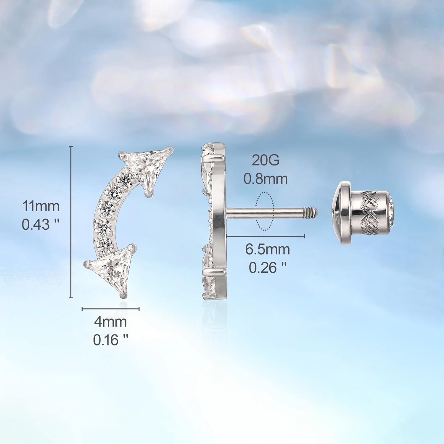 Limerencia Titanium Hypoallergenic G23 Implant Grade Screw Back Earrings Tragus 20G Helix F136 Piercing Post for Sensitive Ears Cartilage - Image 5