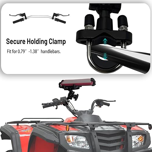 Miniatura 2 de QYMOTO Soporte para teléfono ATV, 4 ruedas, antivibración, resistente, para manillar, soporte para teléfono celular 360, abrazadera para CFMOTO