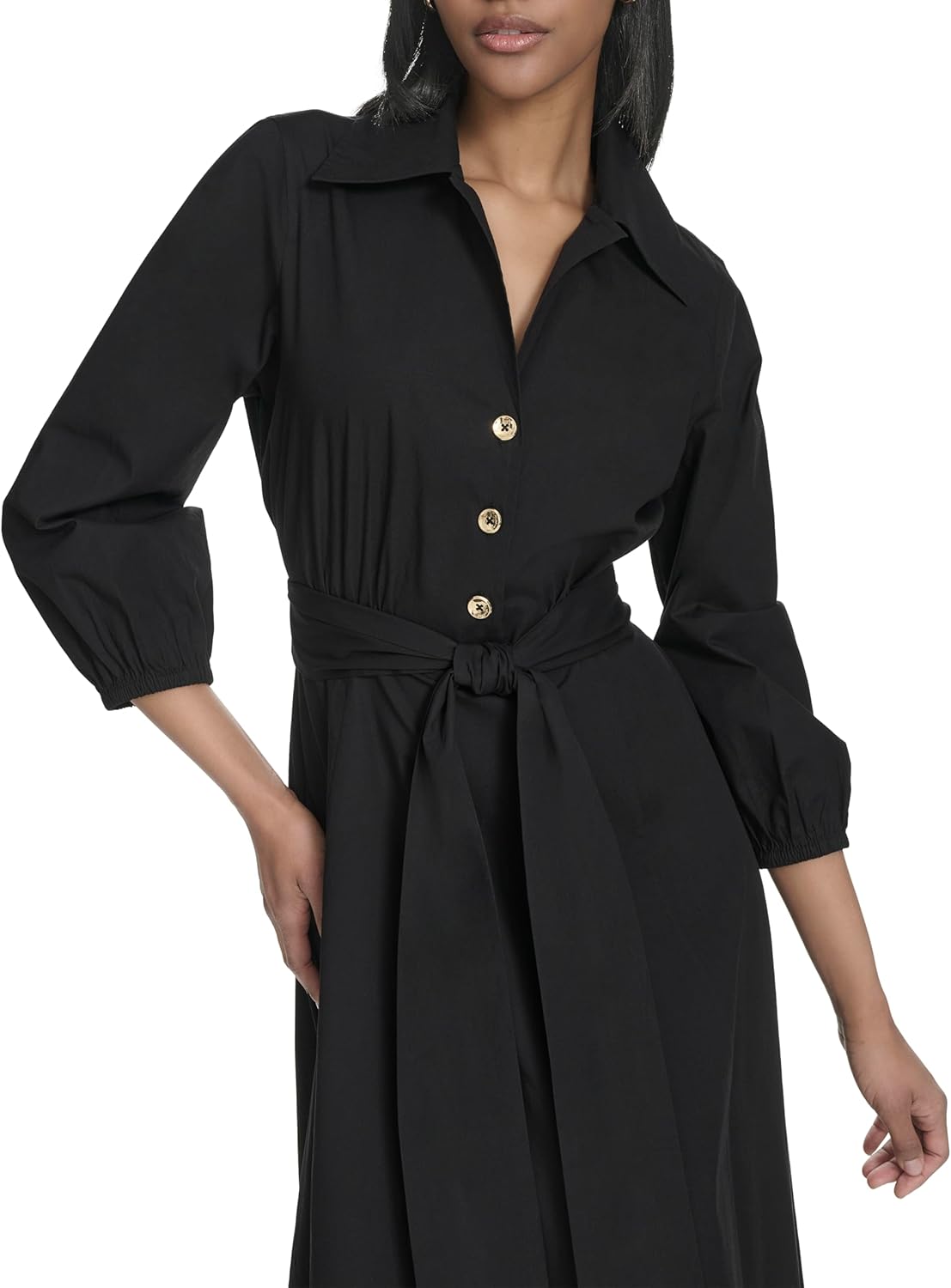 Halston Womens Cotton Poplin Waist Tie Fit & Flare Dress - Image 2