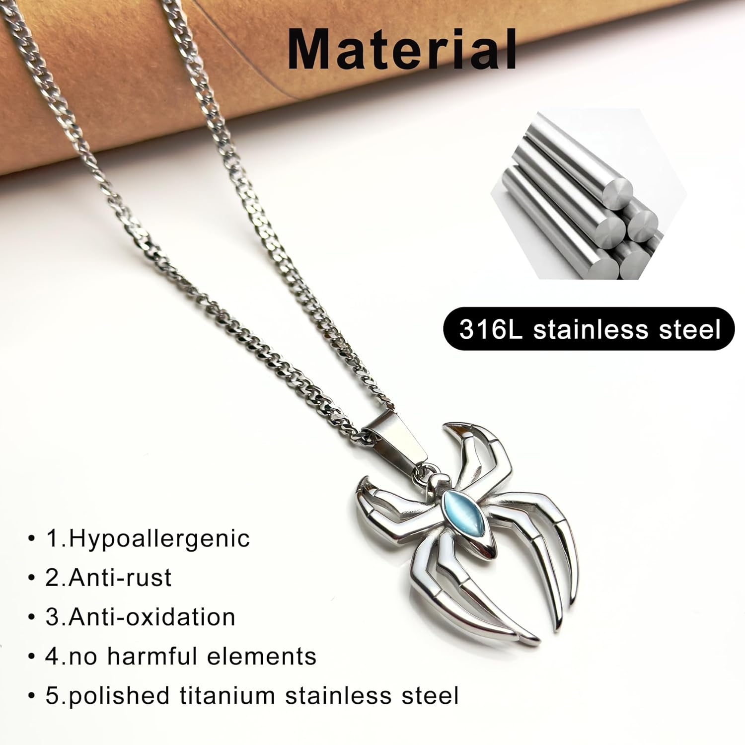 Spider man Fans Rejoice Light Blue Cubic Zircon Inlaid Necklace,Durable Stainless Steel Chain for Affordable Superhero Style(Silver) - Image 7