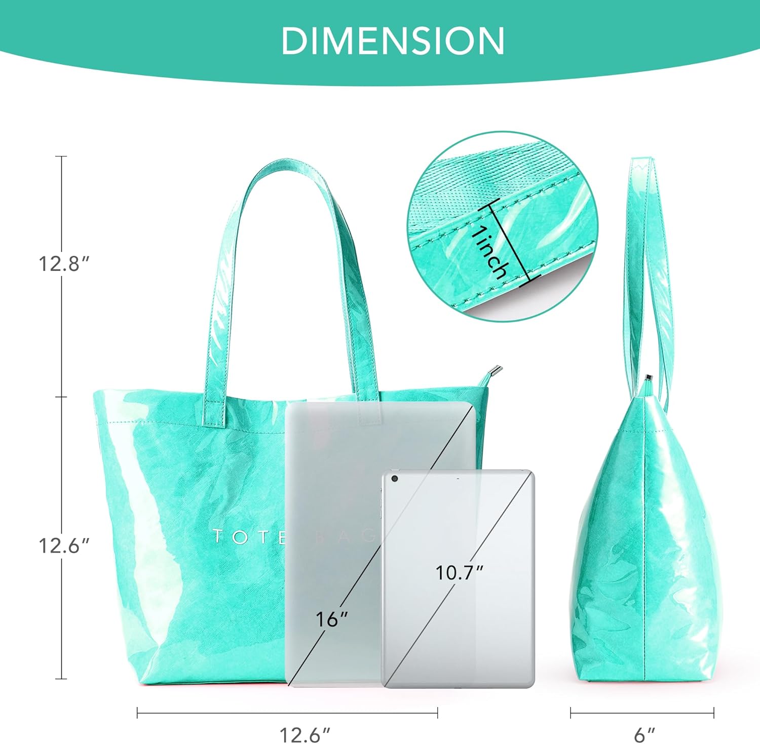 KALIDI PVC Zipper Tote Bag, Jelly Kraft Paper Beach Bag Large Hobo Carry All Travel Shopping Handbag Plastic Shoulder Bag - Image 6