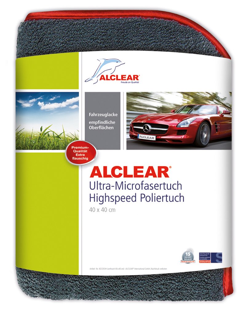ALCLEAR 822203H Highspeed Microfibre Car Cloth, Polishing Cloth, Microfibre Cloth, Drying Cloth, 40 x 40 cm, 1,200 gsm, Extra Thick, Fluffy Soft, Grey, Car Care, Preparation and Car Polishing