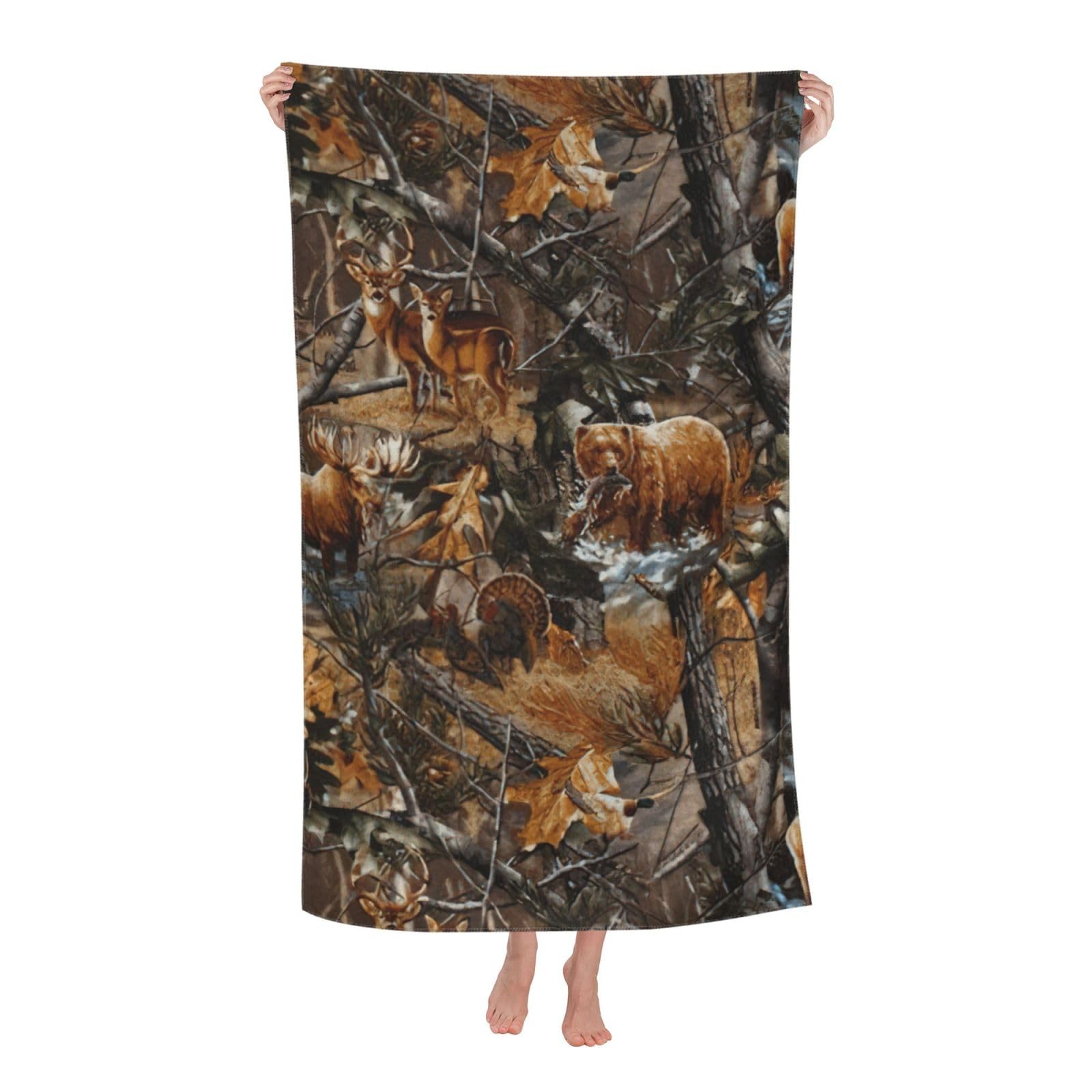NImongt Hunting Deer Bear Moose Print Oversized Adult Beach Towel For Travel Weekend Getaways Festivals Camping Trips