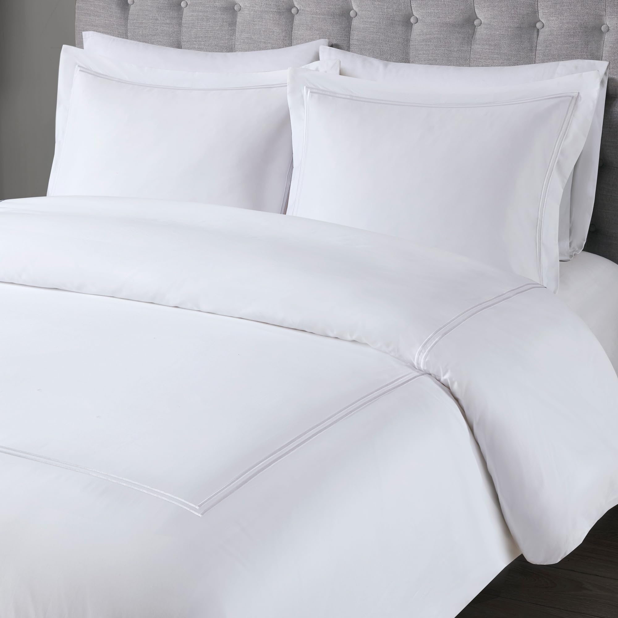madison park signature king comforter set hotel deluxe 500tc cotton sateen comforters, all season lightweight 5 piece bed set, removable duvet cover, shams & throw pillow, king/cal king, white