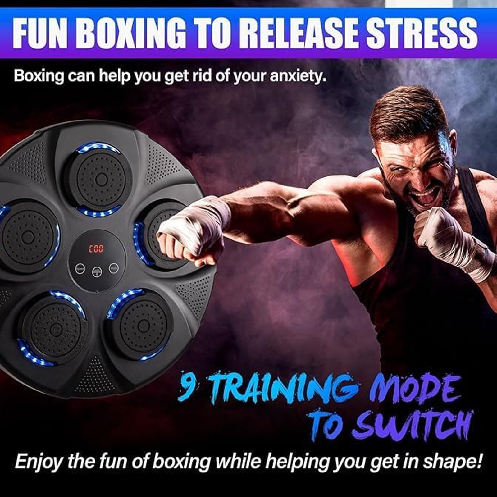 Macchina Da Boxe Musicale Bluetooth Con Guantoni – 9 Velocità, Display LED, Montaggio A Parete Senza Fori, Per Adulti E Bambini - 5