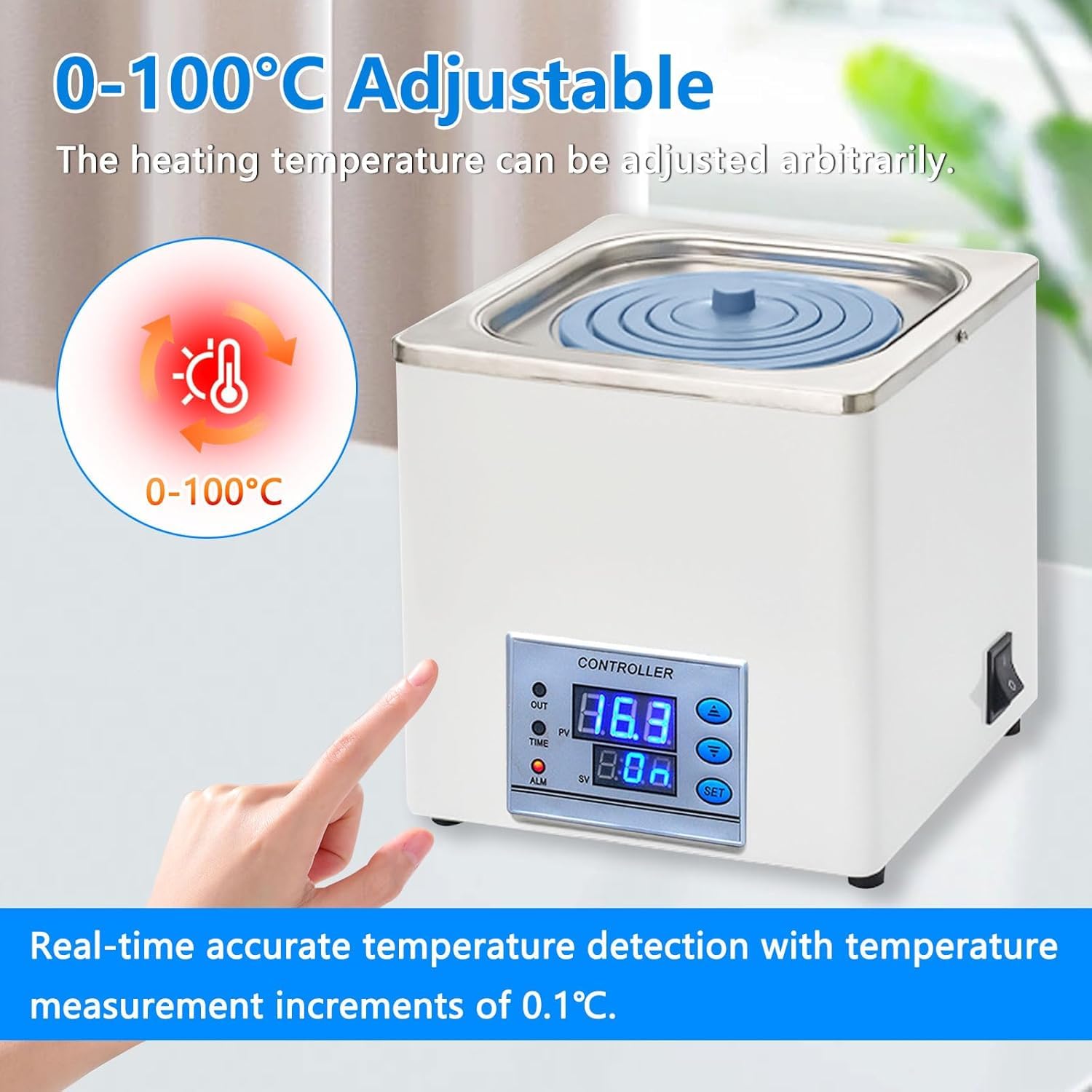 TYH Baño María Termostático De Laboratorio con Calefacción Eléctrica, Pantalla Digital De 300 W, Resolución De 0,1 ℃, Tanque Interior De Acero Inoxidable, Temporizador Y Protección contra Agua