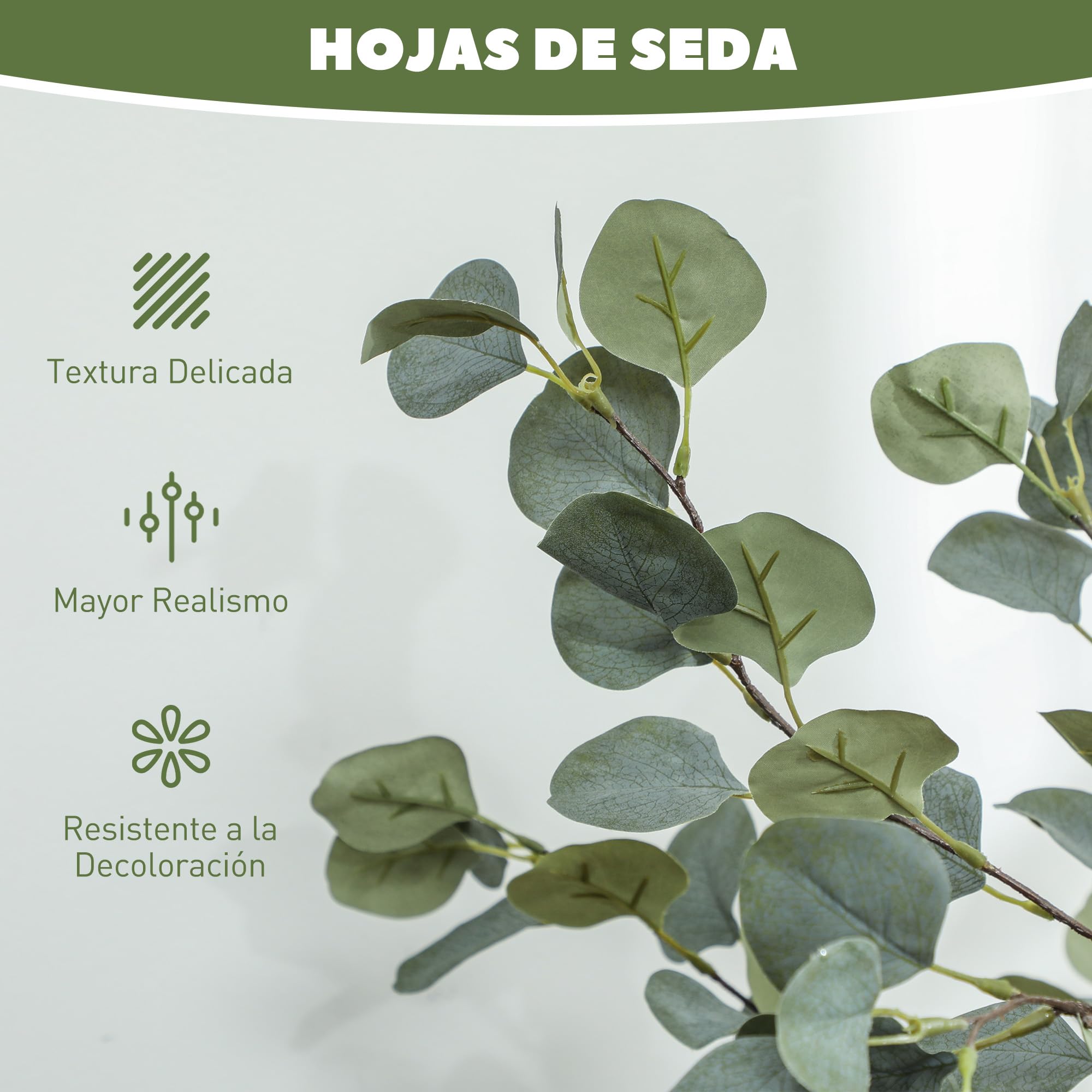 HOMCOM Eucaliptos Artificiales Pack de 2 con Maceta y Hojas 120 cm Verde