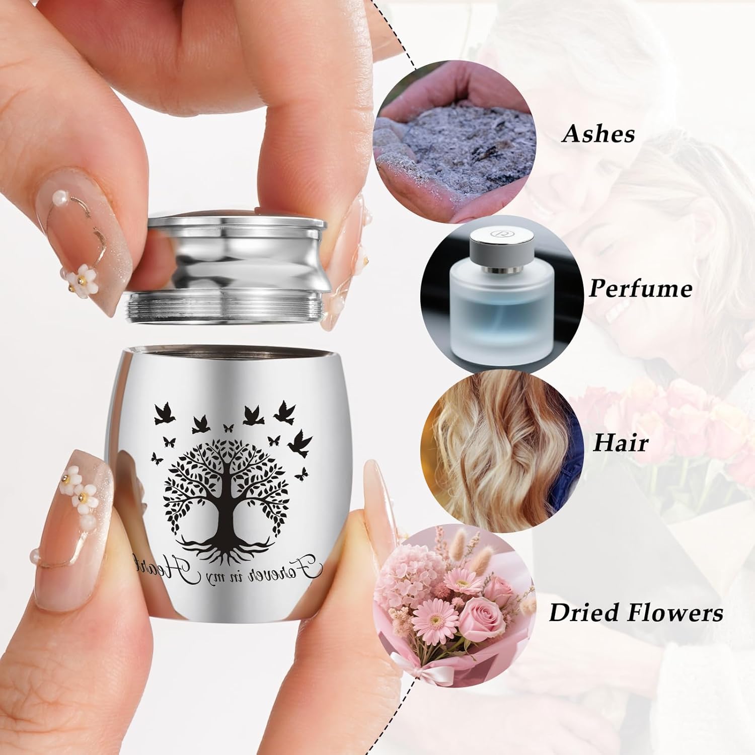Abooxiu Small Urns for Human Ashes Cremation Keepsakes Urn Stainless Steel 1.57 inches Mini Urn for Human Ashes with Amethyst Crystal Tree Decorative Urn Tree of Life Cremations Ash Keepsake