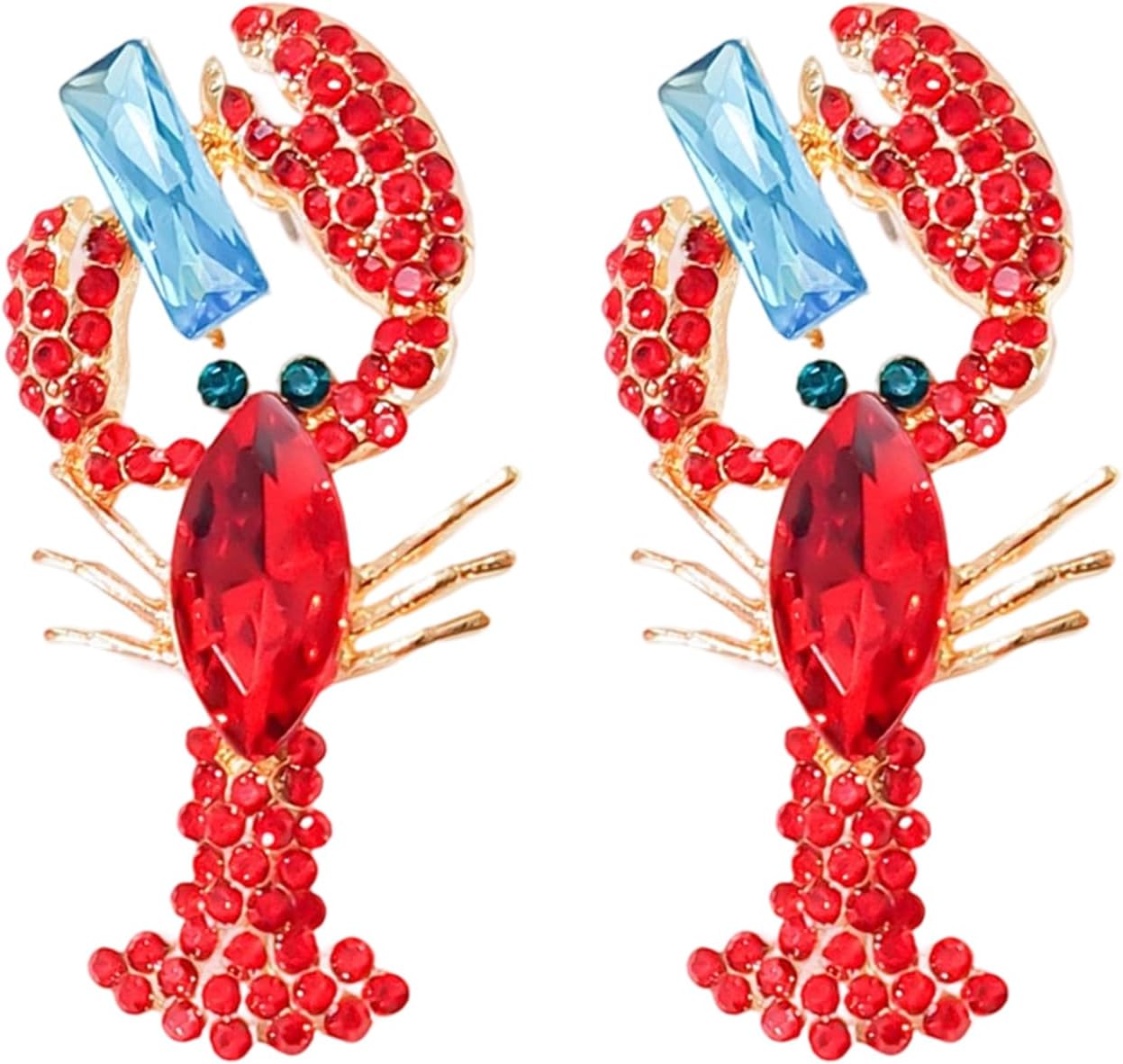 Rhinestone Lobster Earrings Crystal Lobster Dangle Drop Earrings Ocean Animal Drop Dangling Earrings Bohemian Jewelry Lobsters Accessories for Women Summer Vacation Beach Jewelry Gifts