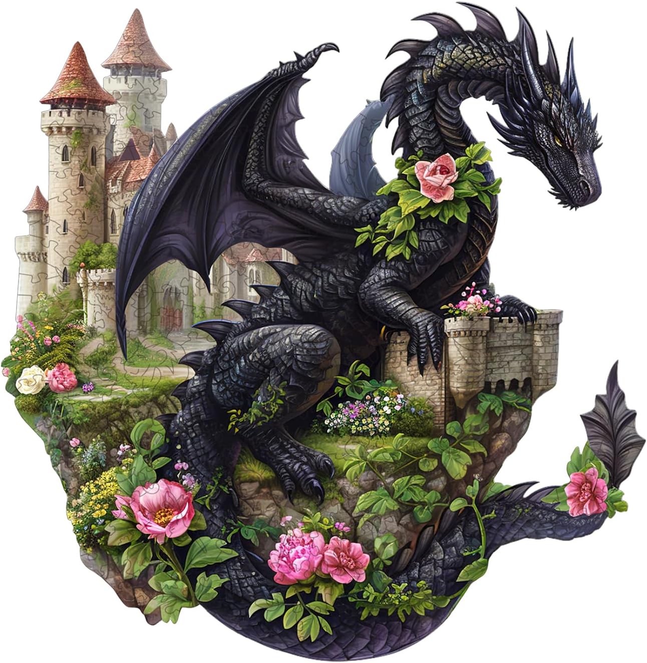 Wooden Puzzles for Adults - Dragon on Castle Wooden Jigsaw Puzzle, Unique Animal Shaped Wood Puzzles Adult, Christmas Birthday Gifts for Friends/Family, Home Decor 8.2 * 8.4in 100pcs