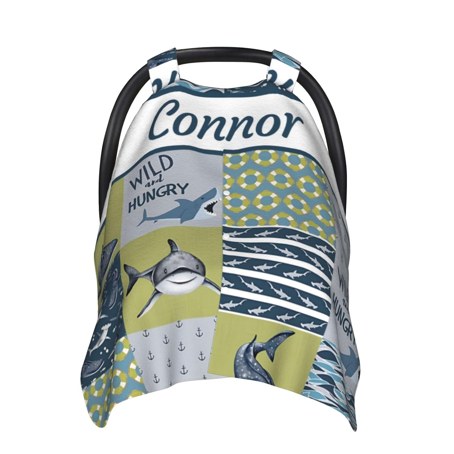 Personalized Baby Car Seat Canopy for Babies with Name, Custom Car Seat Covers for Boys Girls, Infant Opening Minky Nursing Breastfeeding Stroller Cover Carseat Canopies for Newborn, Shark