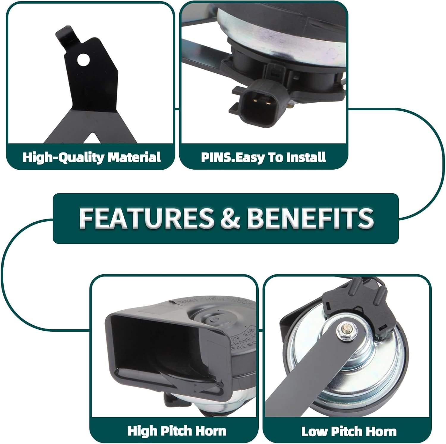 MITZONE Horn Assembly with Bracket Compatible with 2009-2014 Ford F-150 Replace 9L3Z-13832-A