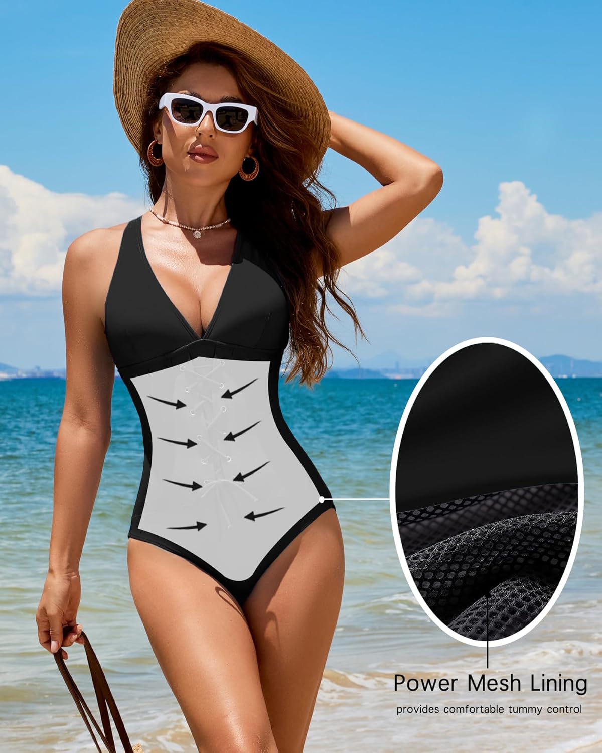 DaiLiWei One Piece Swimsuit Women Tummy Control Slimming Push Up Bathing Suits Lace Up V Neck Shapewear Swimwear Modest - Image 4