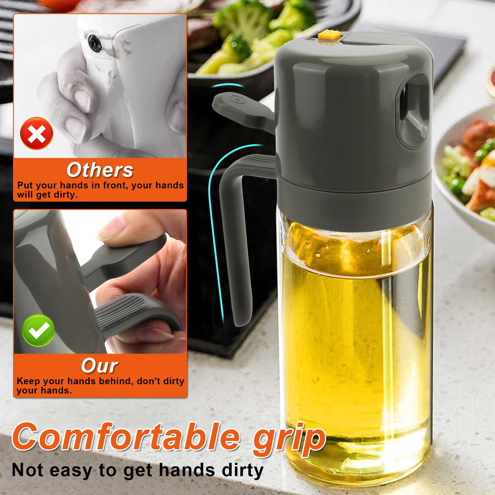 Spruzzino Olio Per Friggitrice Ad Aria 550ml - Con Pennello In Silicone Per Cucina Sana - Foto 3