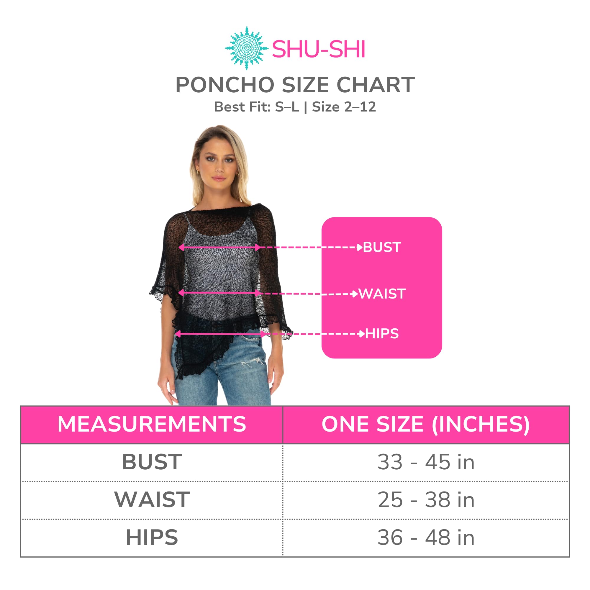 SHU-SHI Damen Transparenter Strick Poncho Leichter Asymmetrischer Rüschen Überwurf, Eleganter Sommer Cover Up