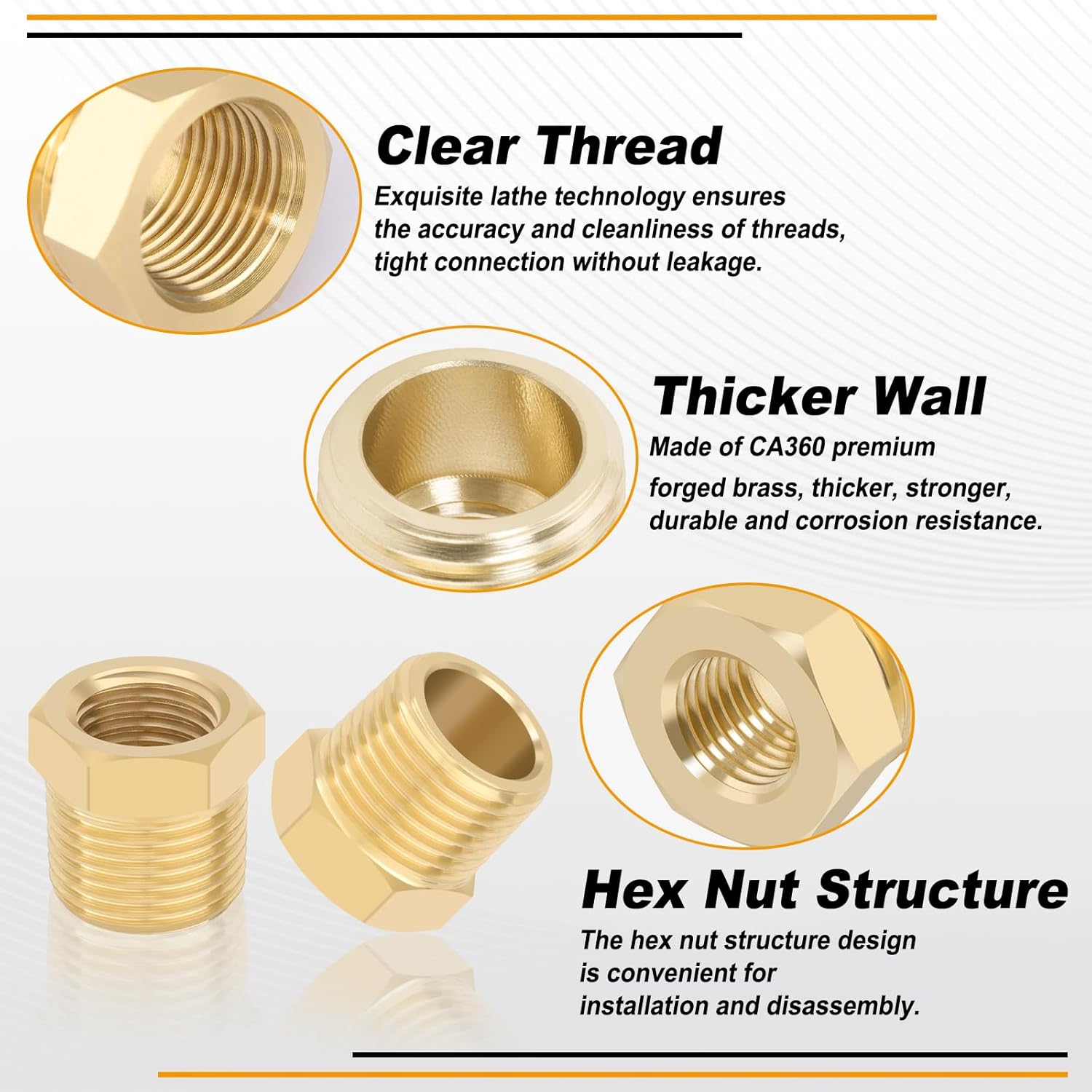 KOOTANS 4pcs Heavy Duty 3/8 NPT Male Thread to 1/4 NPT Female Thread Brass Reducer Hex Bushing Brass Fitting Pipe Hose Tube Adapter Convert