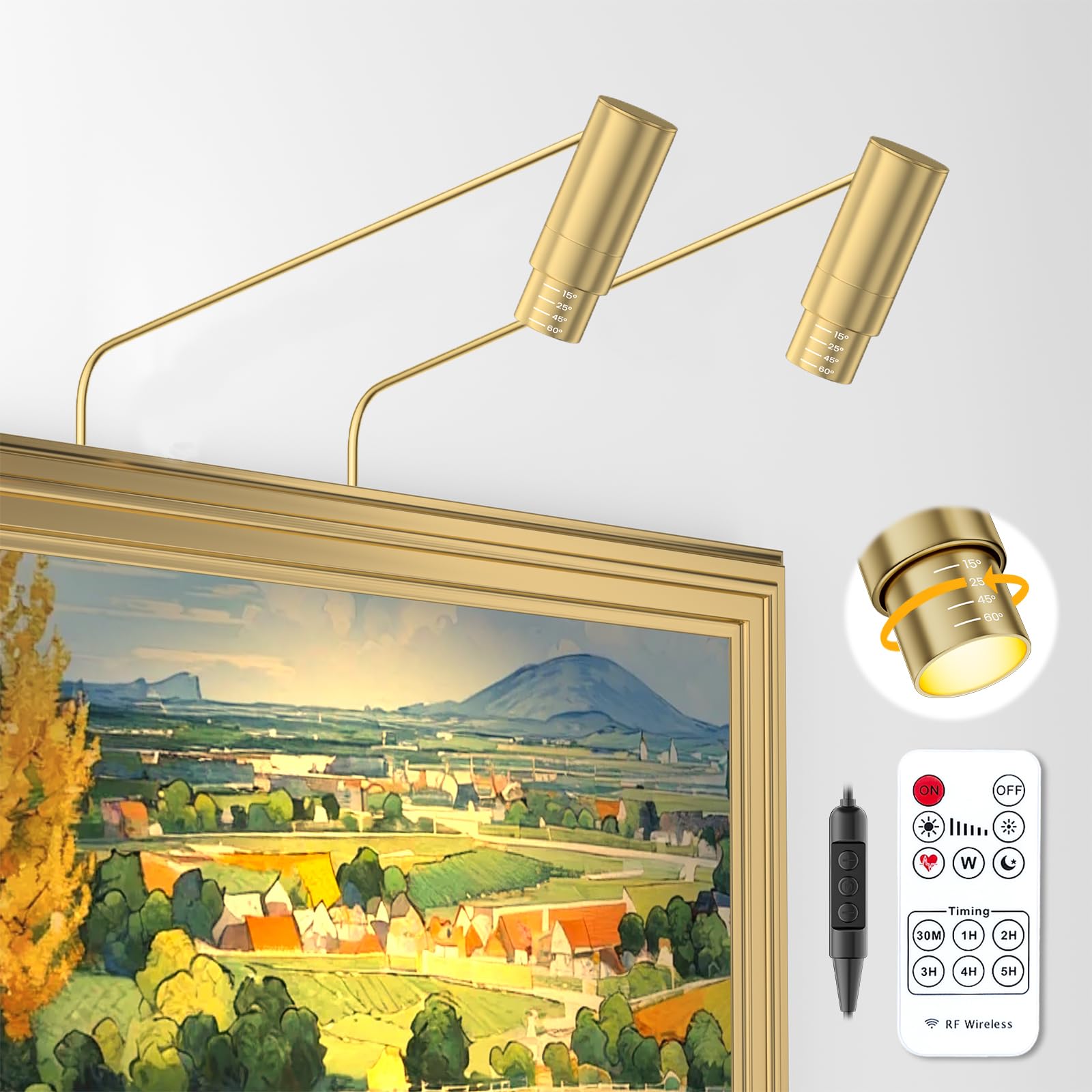 ZOOPEEN 2 Pack Zoomable Picture Light Spotlight,Plug in LED Picture Lights for Wall 3000K Photo Frame Light with Remote Control Art Lighting for Paintings Gold Mini Accent Spotlights for Gallery